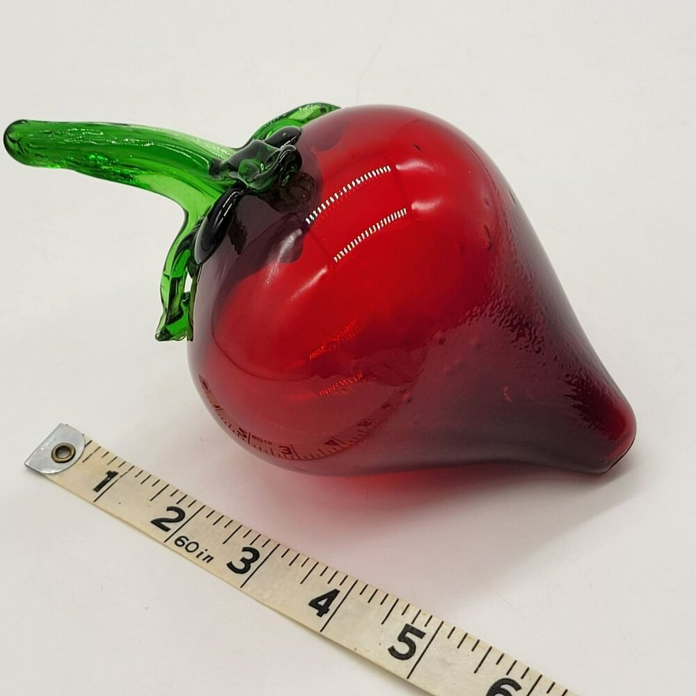 Blown Glass Red Strawberry Glass Art Fruit Red Pepper Vegetable 7 inch
